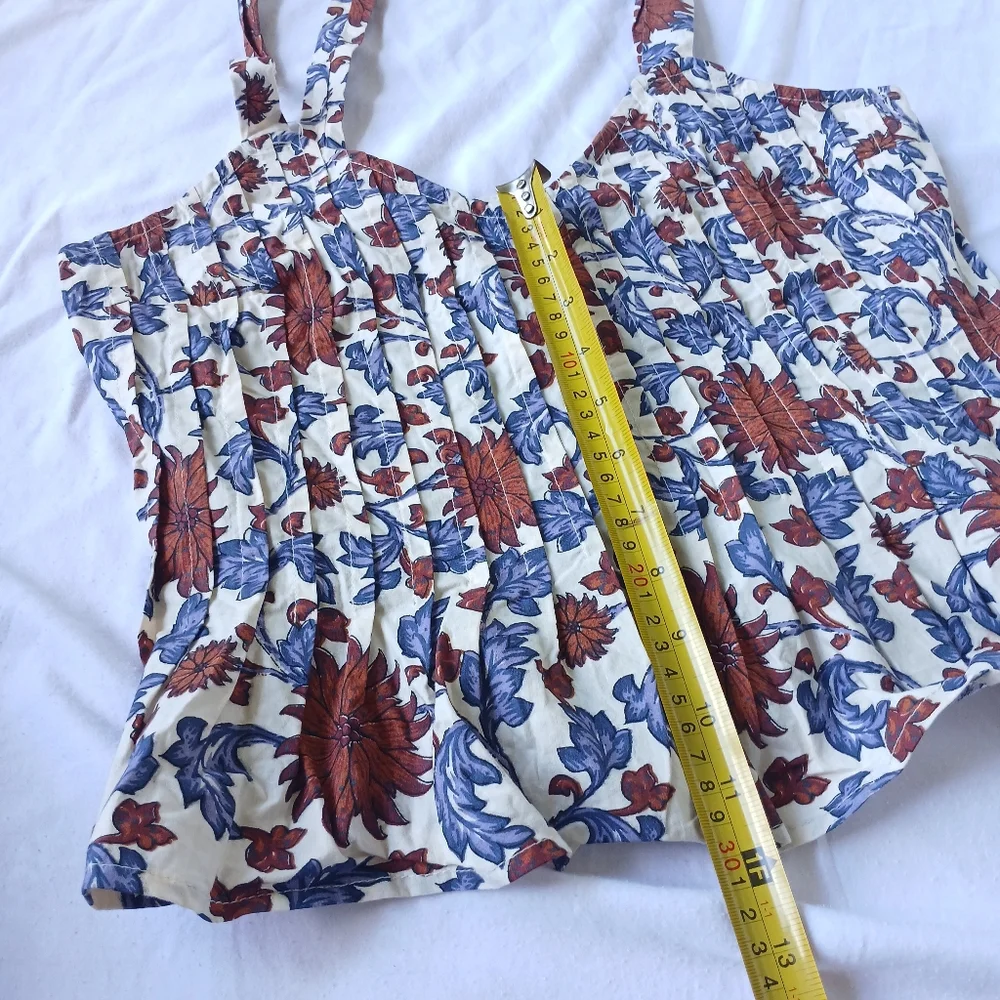 Athropologie Let Me Be Tie-Strap Peplum Floral 100% Cotton Top Womens Size XS - Picture 13 of 16